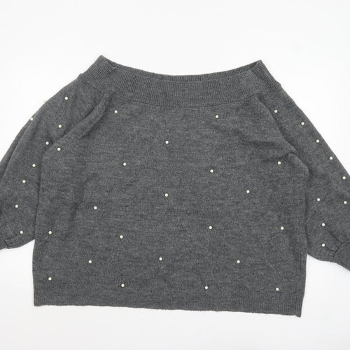 Next Women Grey Beaded Boat Neck Jumper Size 22