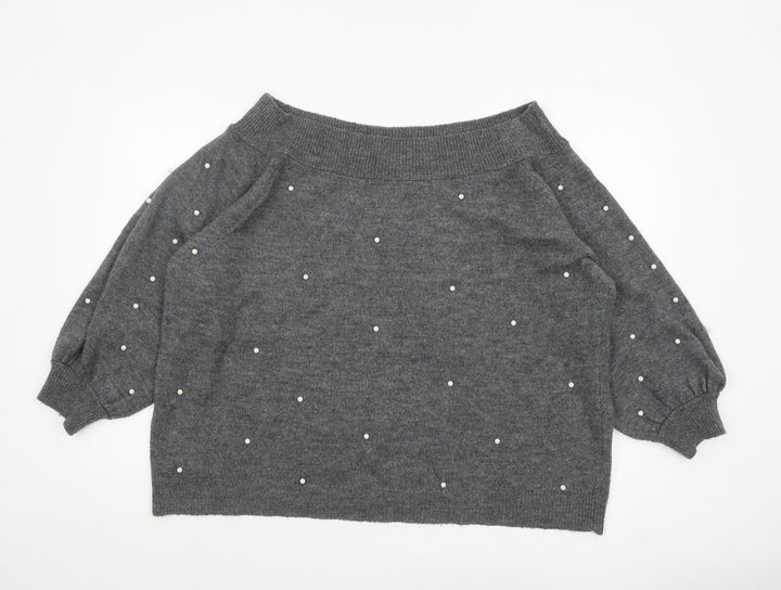 Next Women Grey Beaded Boat Neck Jumper Size 22
