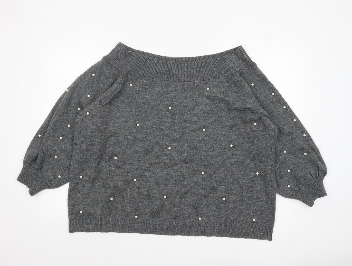 Next Women Grey Beaded Boat Neck Jumper Size 22