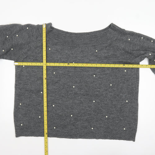 Next Women Grey Beaded Boat Neck Jumper Size 22
