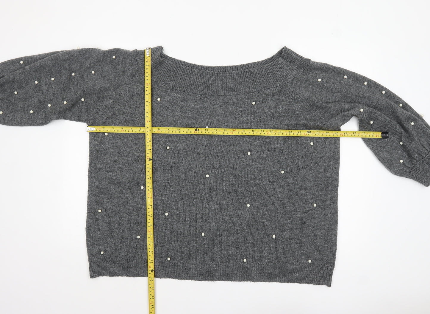 Next Women Grey Beaded Boat Neck Jumper Size 22