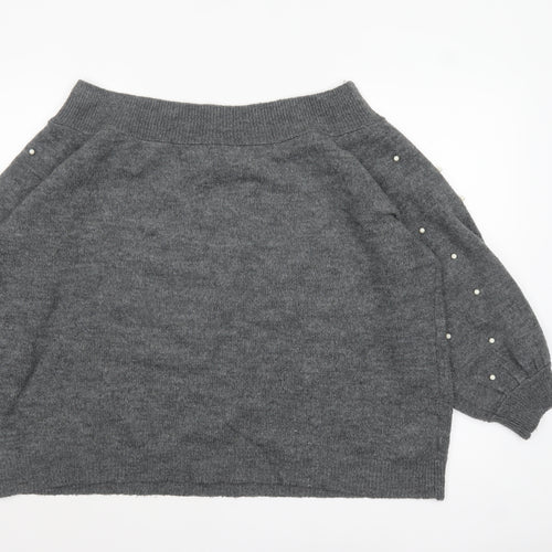 Next Women Grey Beaded Boat Neck Jumper Size 22