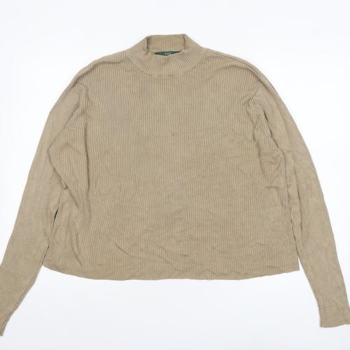 Orvis Women Beige Silk Mock Neck Pullover Jumper XL