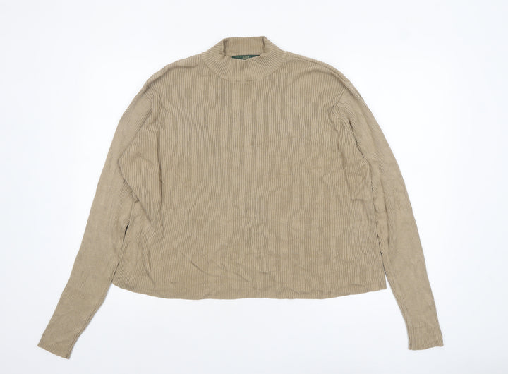 Orvis Women Beige Silk Mock Neck Pullover Jumper XL