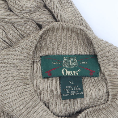 Orvis Women Beige Silk Mock Neck Pullover Jumper XL