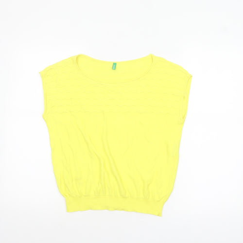 United Colors of Benetton Women’s Yellow Cotton Knit Sleeveless T-Shirt M