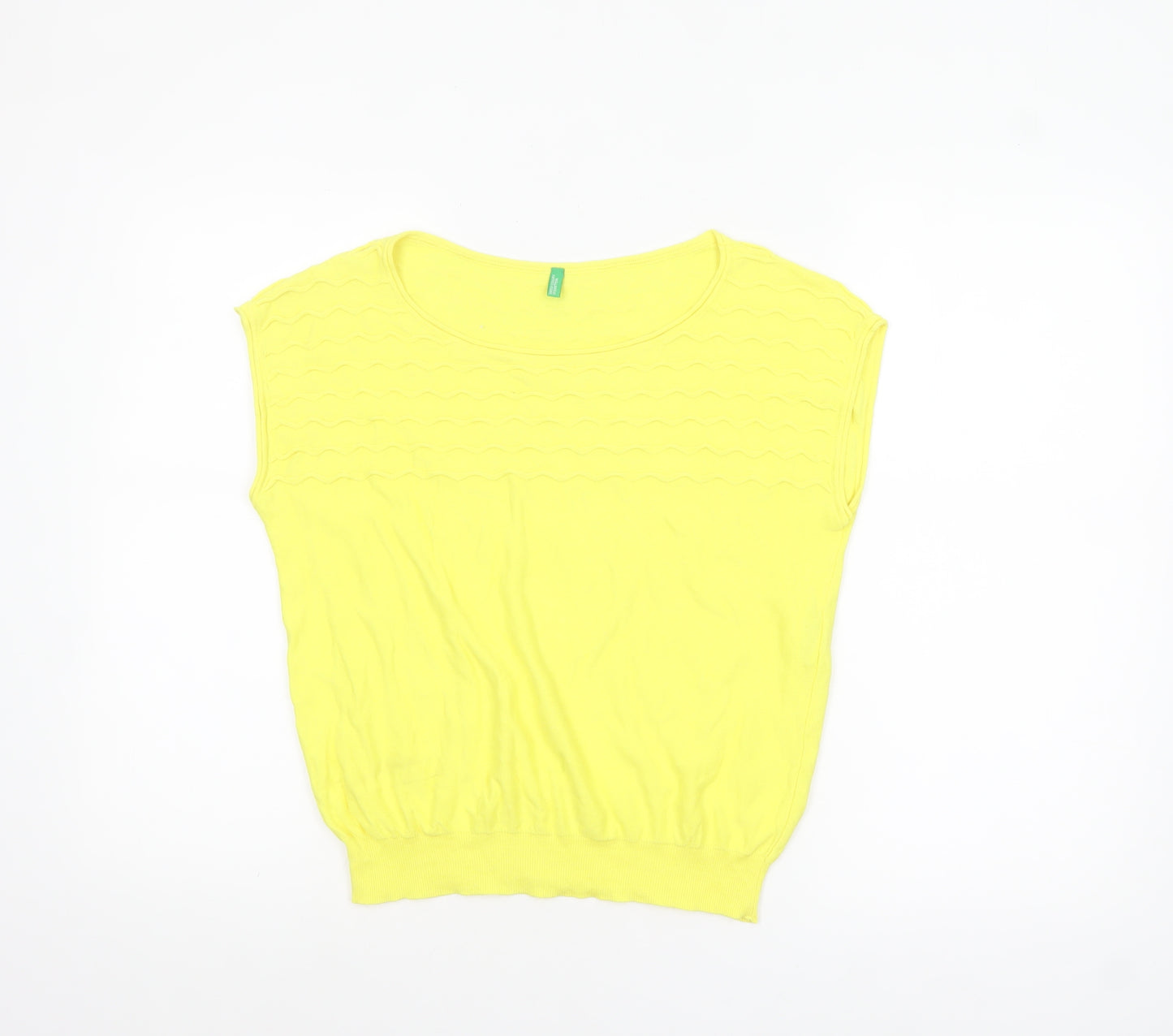 United Colors of Benetton Women’s Yellow Cotton Knit Sleeveless T-Shirt M