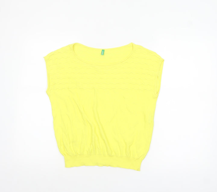 United Colors of Benetton Women’s Yellow Cotton Knit Sleeveless T-Shirt M