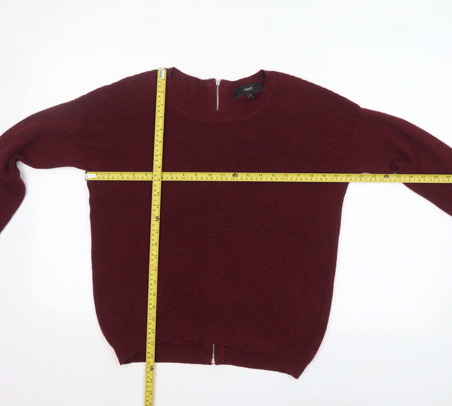 Next Women Red Jewel Zip Back Knit Jumper Size 10