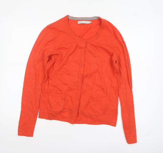 Seasalt Cornwall Women’s Orange Knit Cardigan Size 14 Merino Wool Blend