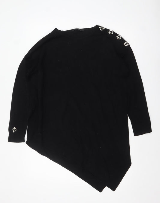 Star by Julien Macdonald Womens Black Asymmetric Button Jumper Size 16