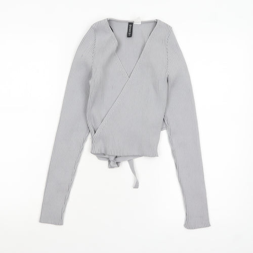 H&M Divided Women’s Grey Wrap Ribbed Knit Jumper Size 12