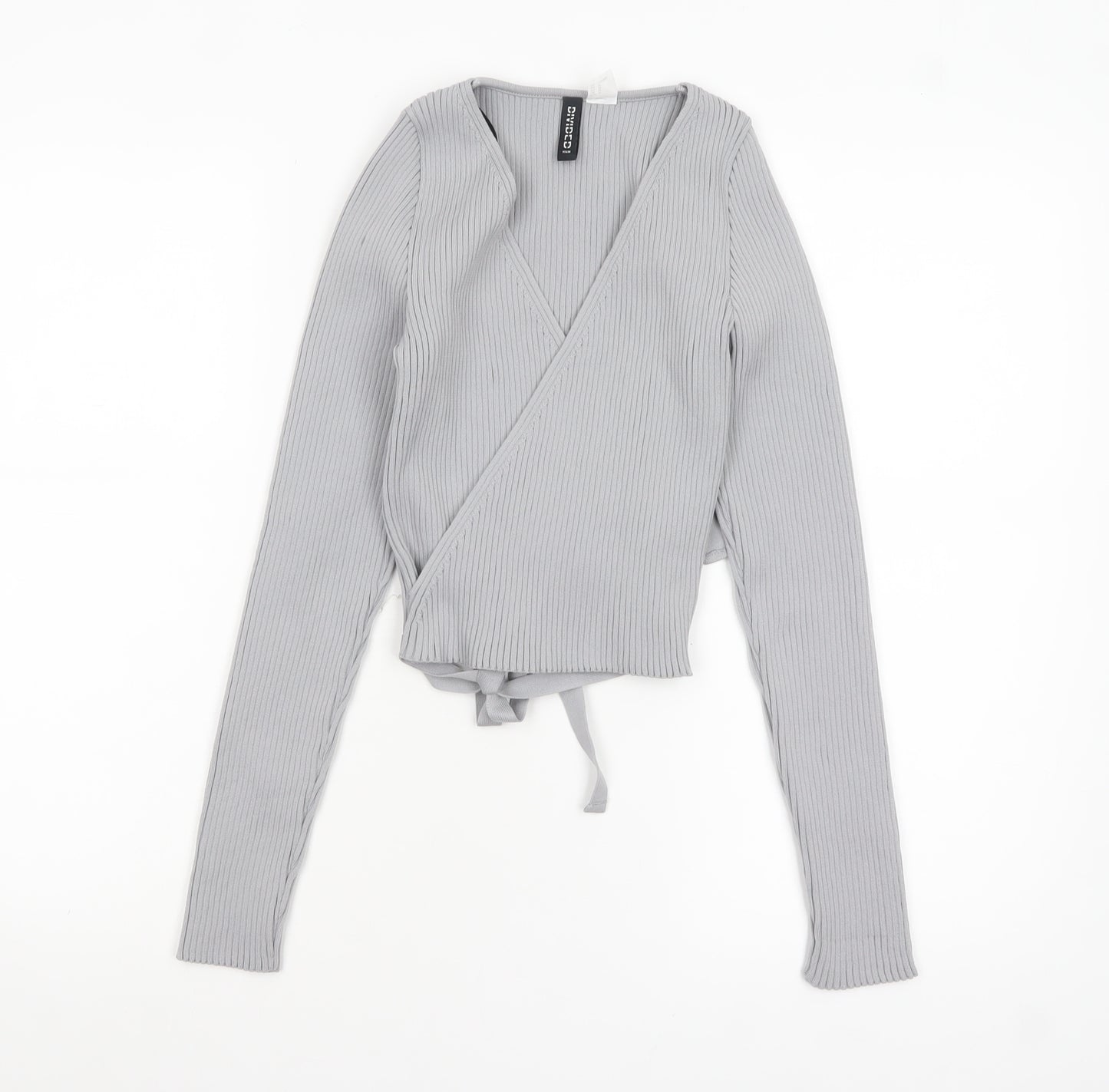H&M Divided Women’s Grey Wrap Ribbed Knit Jumper Size 12