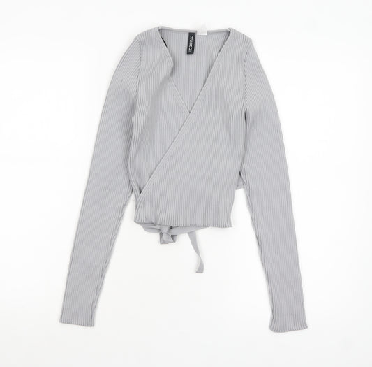 H&M Divided Women’s Grey Wrap Ribbed Knit Jumper Size 12