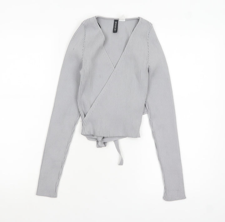 H&M Divided Women’s Grey Wrap Ribbed Knit Jumper Size 12