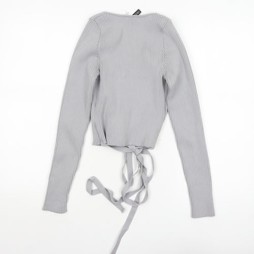 H&M Divided Women’s Grey Wrap Ribbed Knit Jumper Size 12