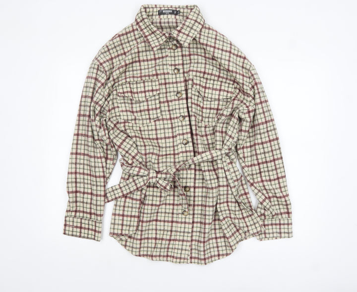 Missguided Petite Women’s Beige Check Belted Flannel Jacket Size 8