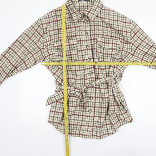 Missguided Petite Women’s Beige Check Belted Flannel Jacket Size 8