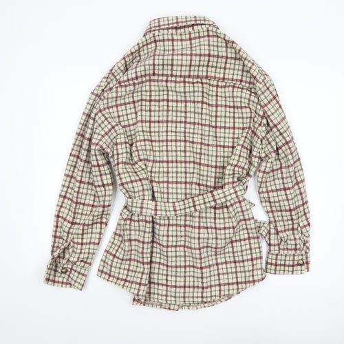 Missguided Petite Women’s Beige Check Belted Flannel Jacket Size 8