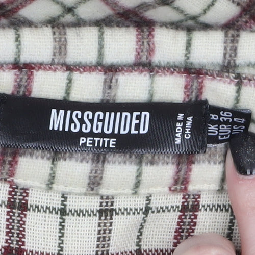 Missguided Petite Women’s Beige Check Belted Flannel Jacket Size 8