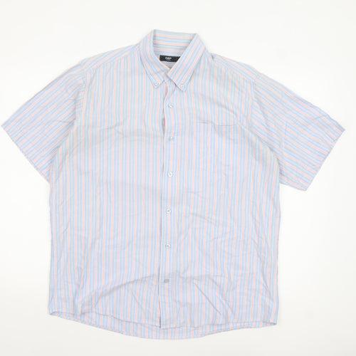 Cotton Traders Men's Blue Striped Short Sleeve Button-Up Shirt M