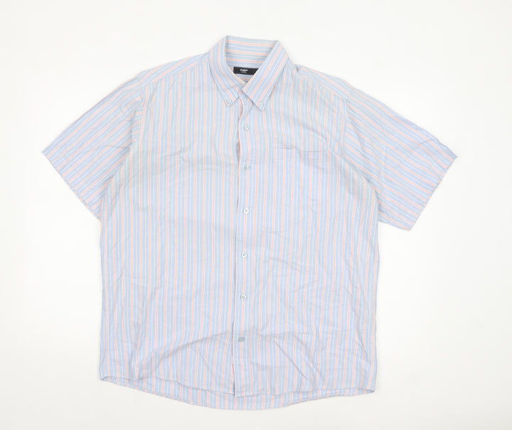 Cotton Traders Men's Blue Striped Short Sleeve Button-Up Shirt M