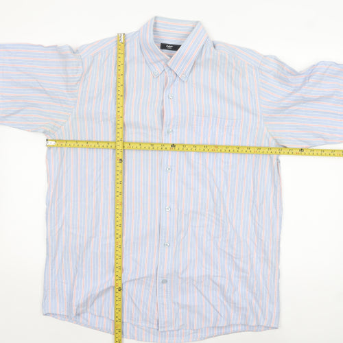 Cotton Traders Men's Blue Striped Short Sleeve Button-Up Shirt M