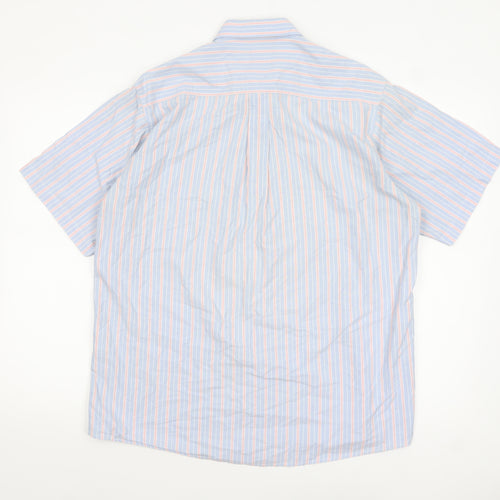 Cotton Traders Men's Blue Striped Short Sleeve Button-Up Shirt M