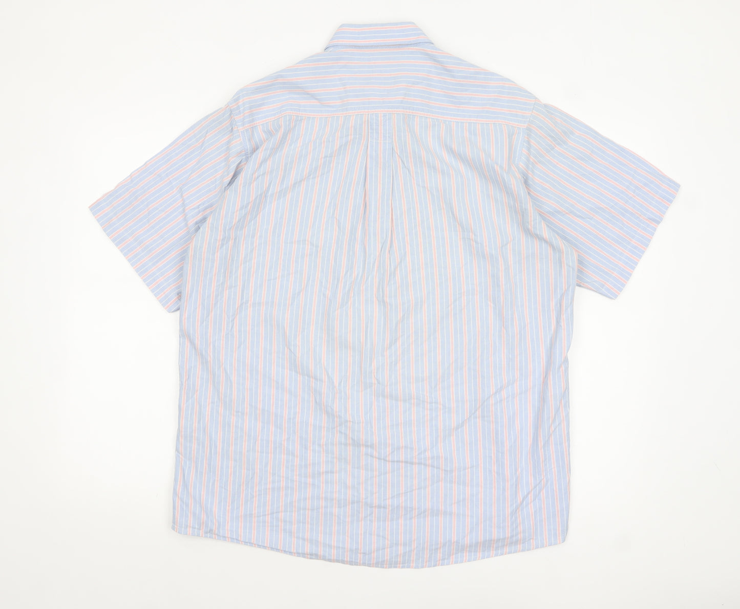 Cotton Traders Men's Blue Striped Short Sleeve Button-Up Shirt M