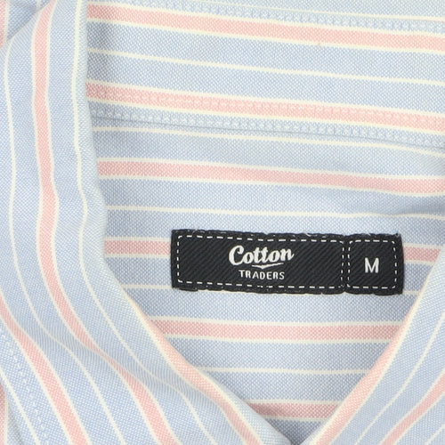 Cotton Traders Men's Blue Striped Short Sleeve Button-Up Shirt M