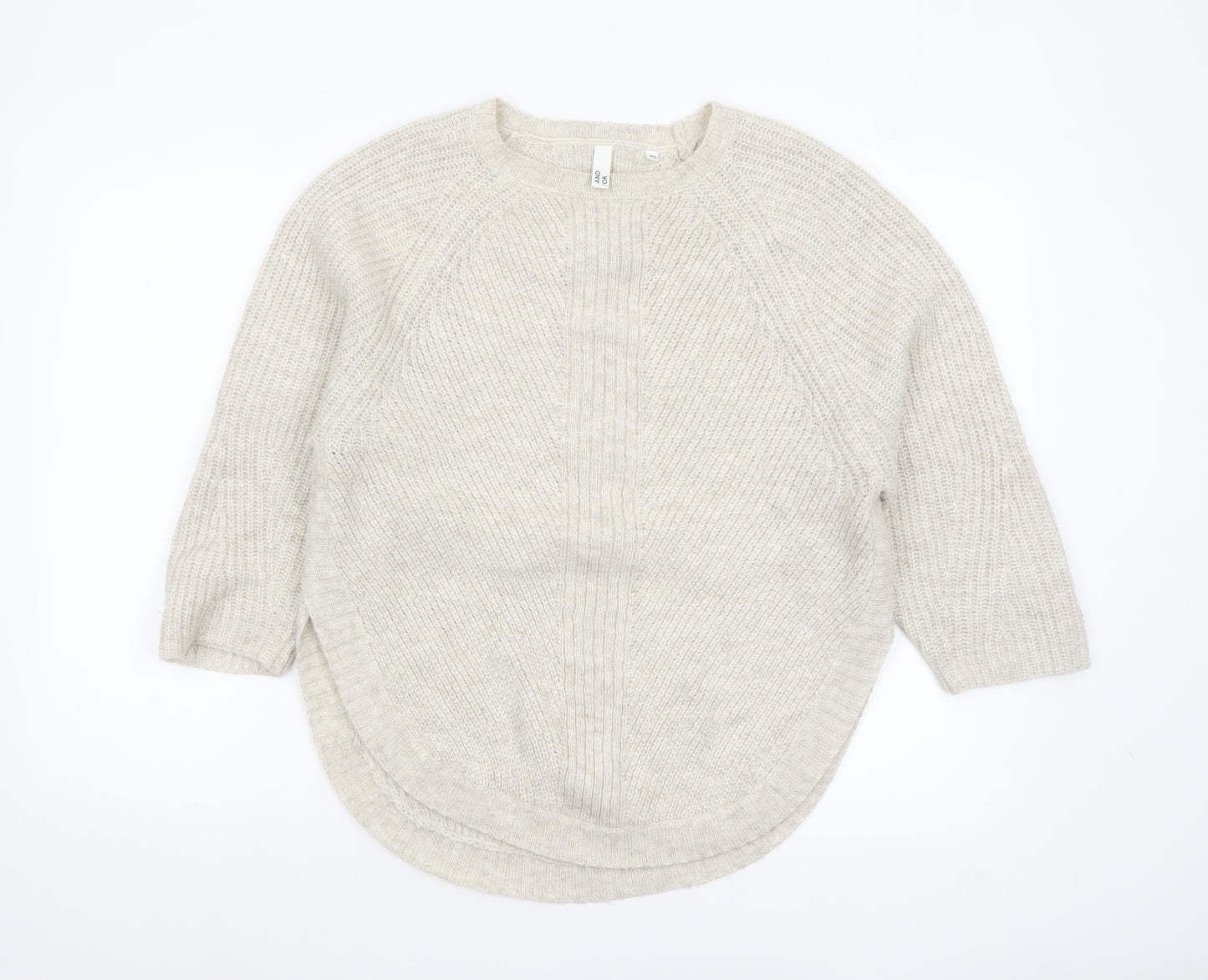 AND/OR Womens Beige Chunky-Knit Pullover Jumper XS Relaxed Fit