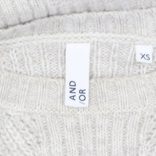 AND/OR Womens Beige Chunky-Knit Pullover Jumper XS Relaxed Fit