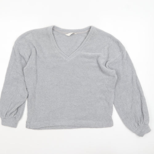 Marks and Spencer Women Silver Grey XS Knit V-Neck Pyjama Top