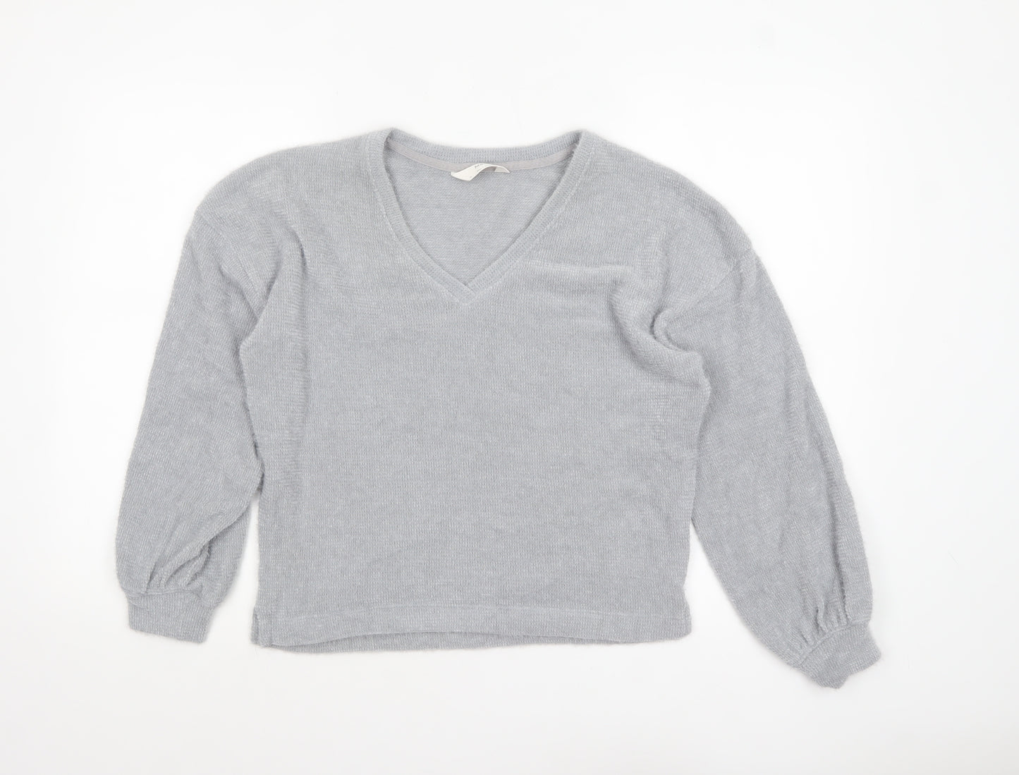 Marks and Spencer Women Silver Grey XS Knit V-Neck Pyjama Top