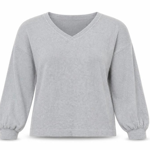 Marks and Spencer Women Silver Grey XS Knit V-Neck Pyjama Top