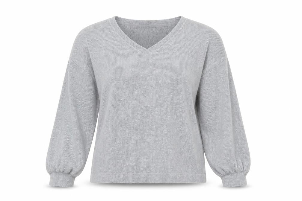 Marks and Spencer Women Silver Grey XS Knit V-Neck Pyjama Top