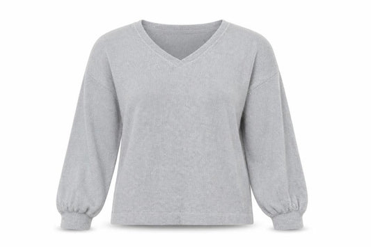 Marks and Spencer Women Silver Grey XS Knit V-Neck Pyjama Top