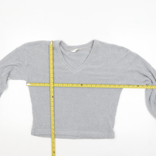 Marks and Spencer Women Silver Grey XS Knit V-Neck Pyjama Top