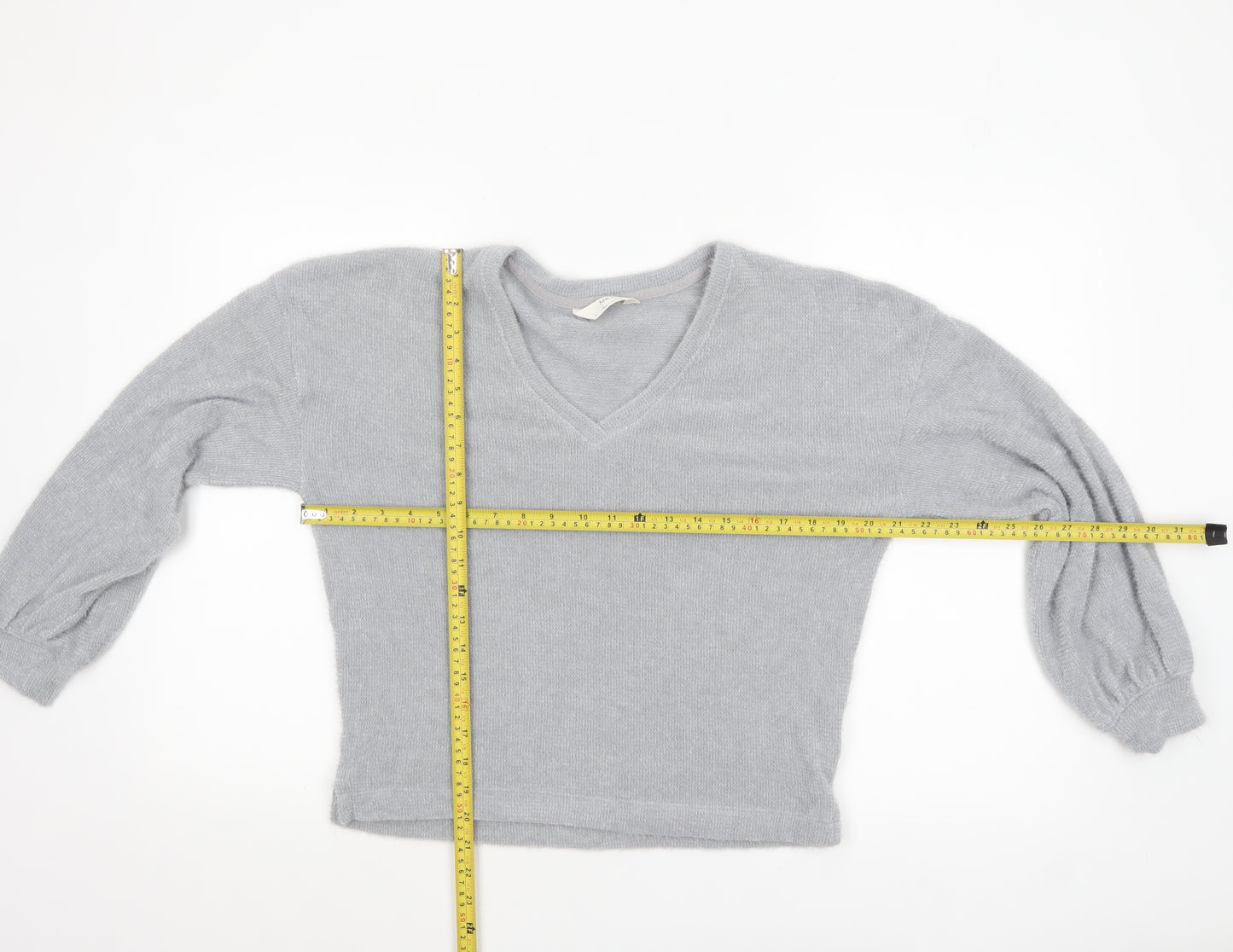 Marks and Spencer Women Silver Grey XS Knit V-Neck Pyjama Top