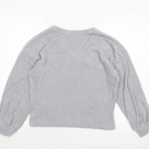 Marks and Spencer Women Silver Grey XS Knit V-Neck Pyjama Top