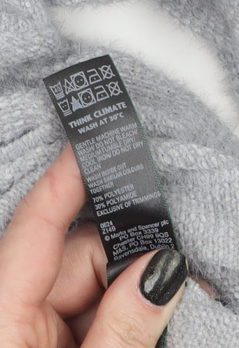 Marks and Spencer Women Silver Grey XS Knit V-Neck Pyjama Top