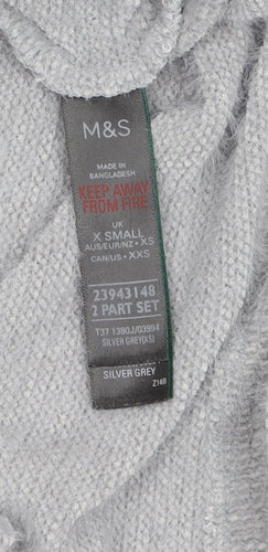 Marks and Spencer Women Silver Grey XS Knit V-Neck Pyjama Top