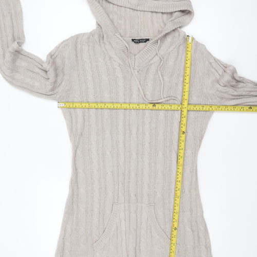 Select Women Beige Cable Knit Hooded Tunic Jumper Size 16