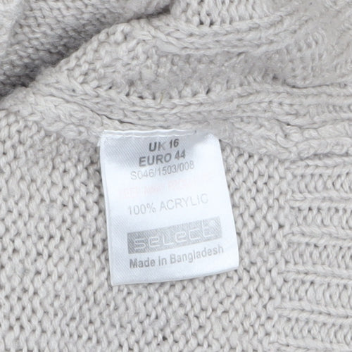 Select Women Beige Cable Knit Hooded Tunic Jumper Size 16