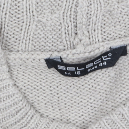 Select Women Beige Cable Knit Hooded Tunic Jumper Size 16