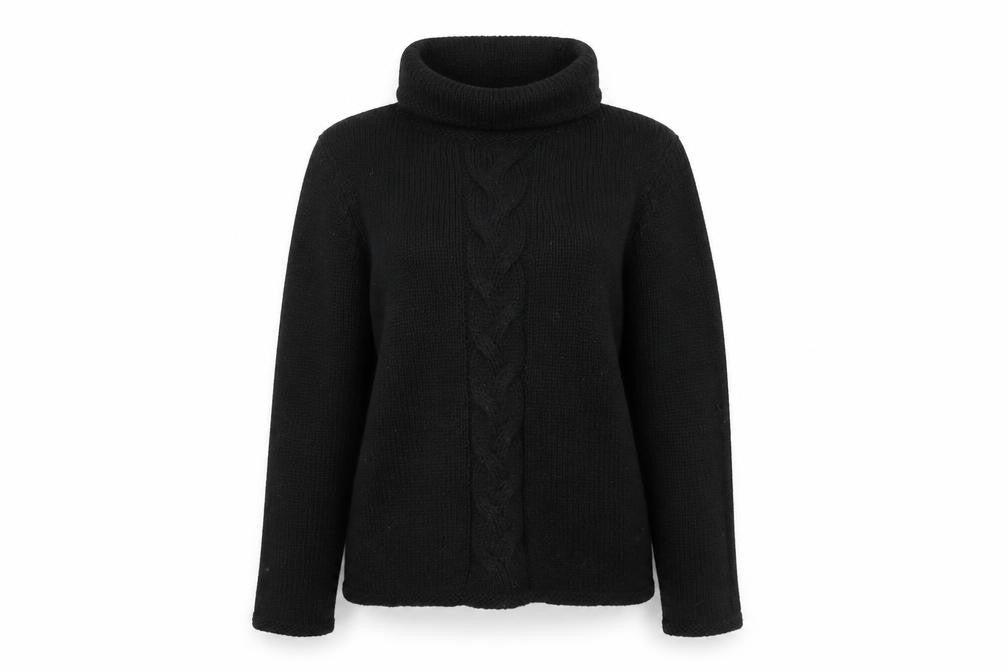 Front view of Windsmoor Women's Black Roll Neck Cable Knit Jumper, size S