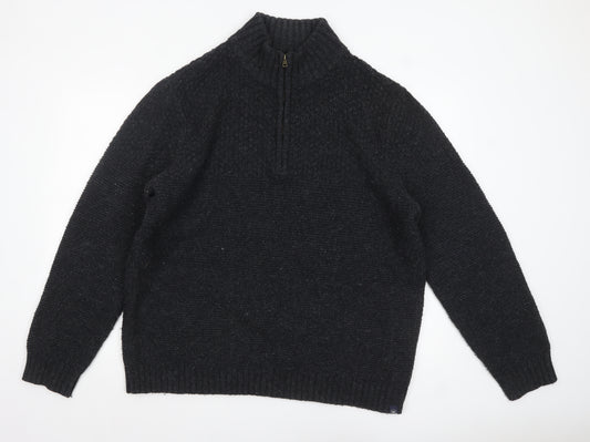 Fat Face Men's Black 2XL Wool Blend 1/4 Zip High Neck Jumper