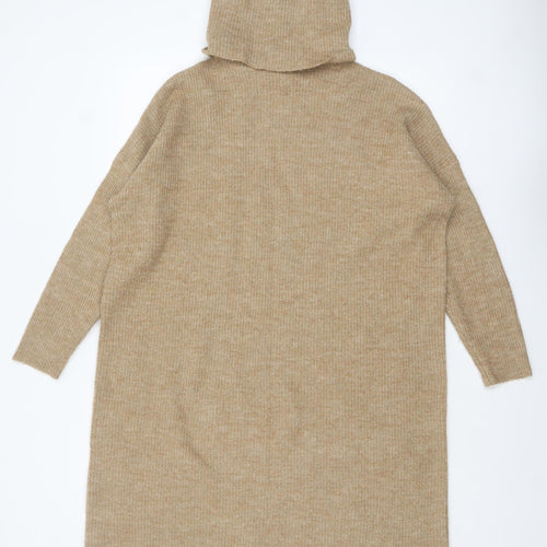 ONLY Women Beige XL Roll Neck Long Sleeve Knit Jumper Dress