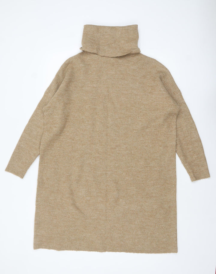 ONLY Women Beige XL Roll Neck Long Sleeve Knit Jumper Dress