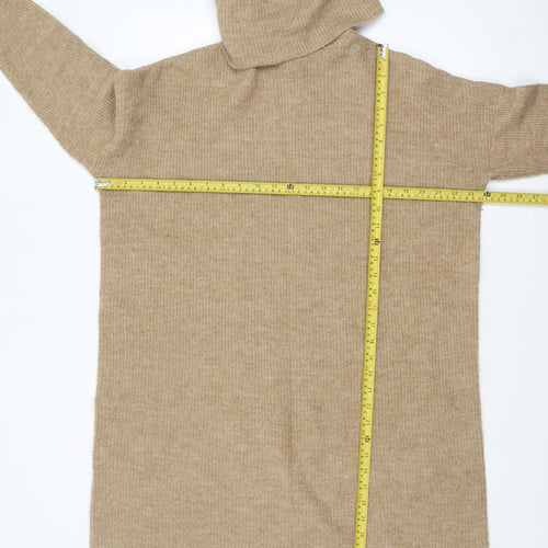 ONLY Women Beige XL Roll Neck Long Sleeve Knit Jumper Dress
